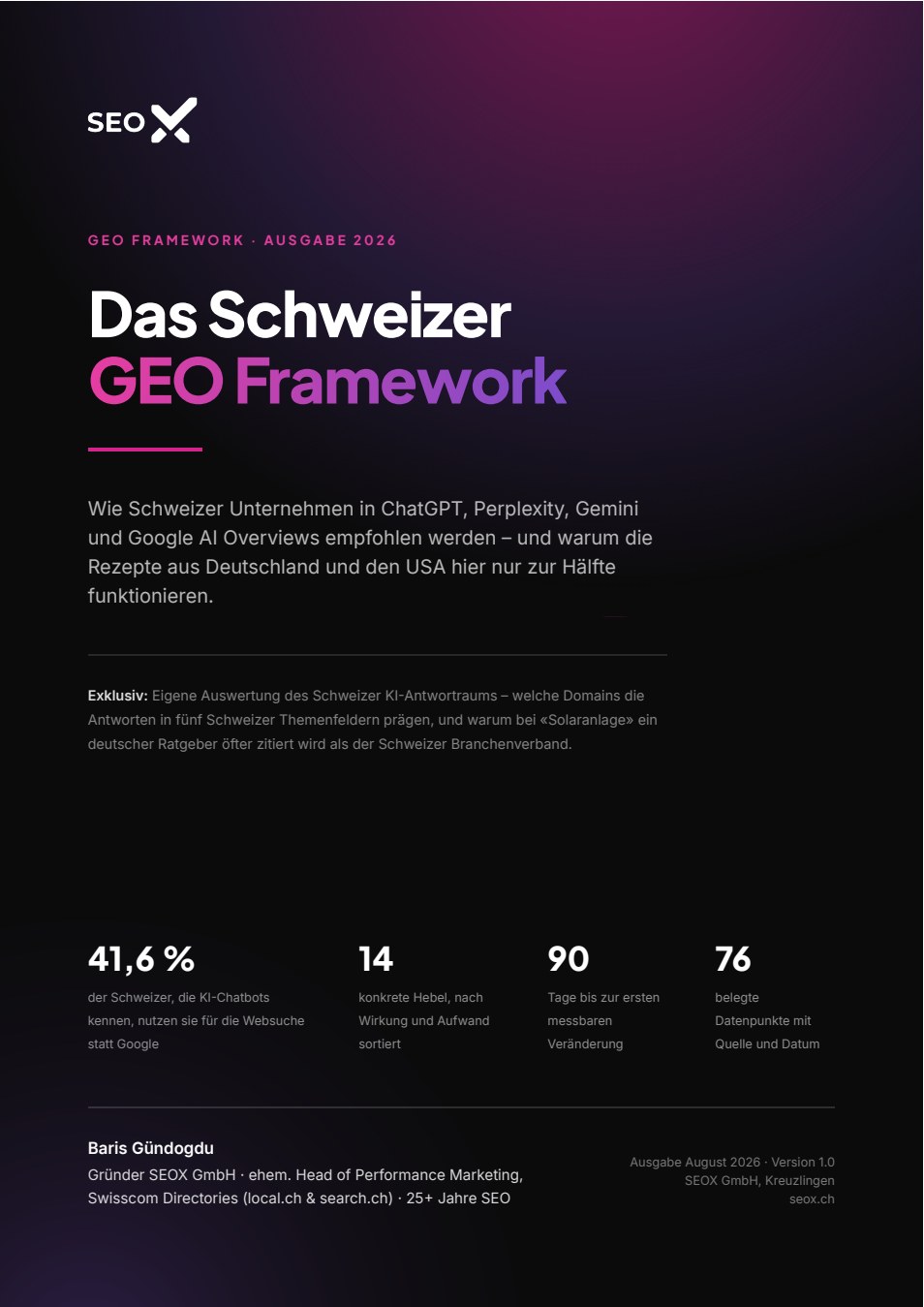 Cover: Das Schweizer GEO Framework 2026